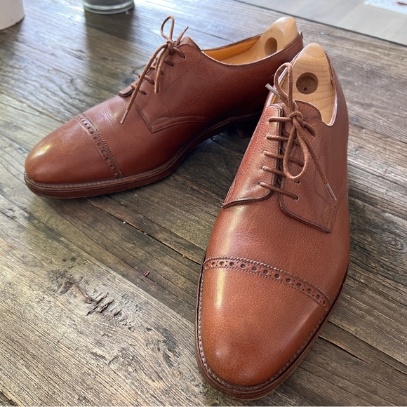 John Lobb Russel Derby Brown Leather Cap Toe Dress Shoe